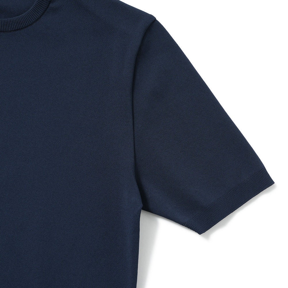 Revenir リブニール ウォッシャブル コットン・ポリエステル ニット クルーネック S/S Tシャツ INT-009 NAVY