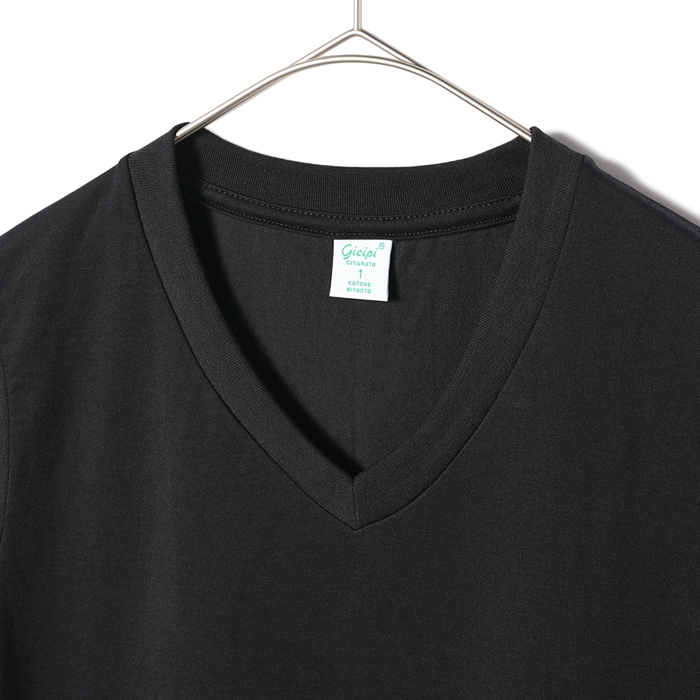 GICIPI ジチピ 2414P ACCIAIO JERSEY DOPPIO RITORTO アッチャーイオ ジャージ ドッピオ リトルト 双糸ジャージ VネックノースリーブTシャツ BLACK