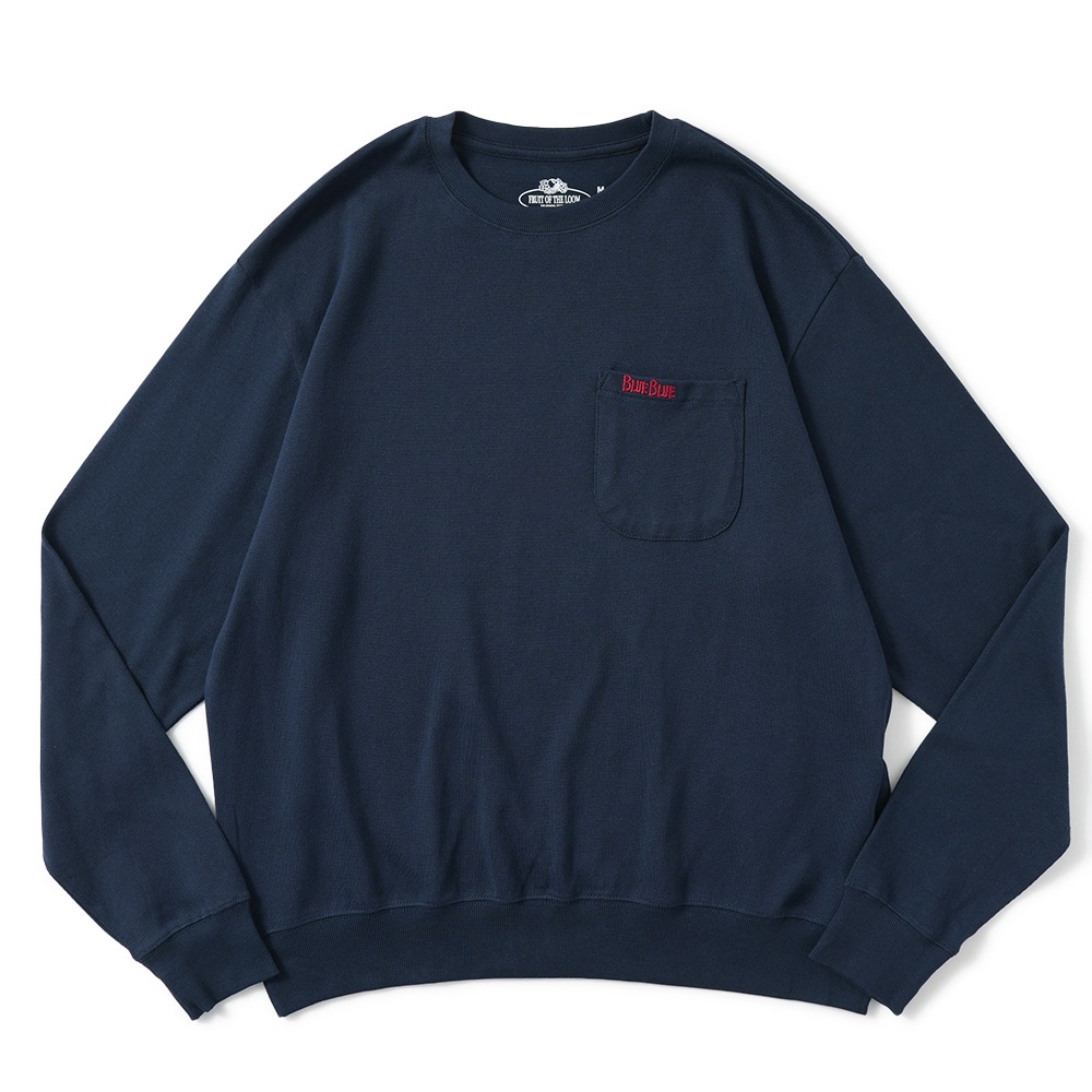 FRUIT OF THE LOOM×BLUE BLUE フルーツオブザルーム×ブルーブルー ニットライククルーネックポケットシャツ 1020033 NAVY