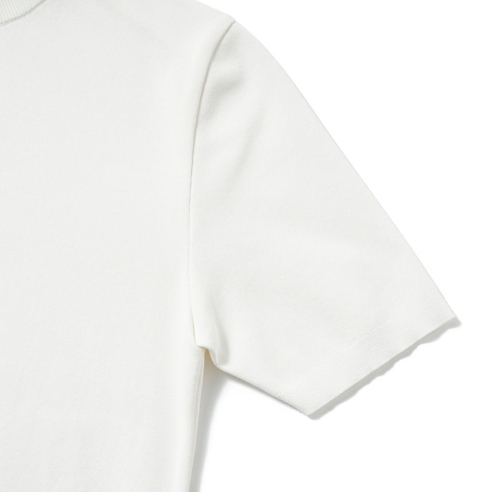 Revenir リブニール ウォッシャブル コットン・ポリエステル ニット モックネック S/S Tシャツ INT-010 WHITE