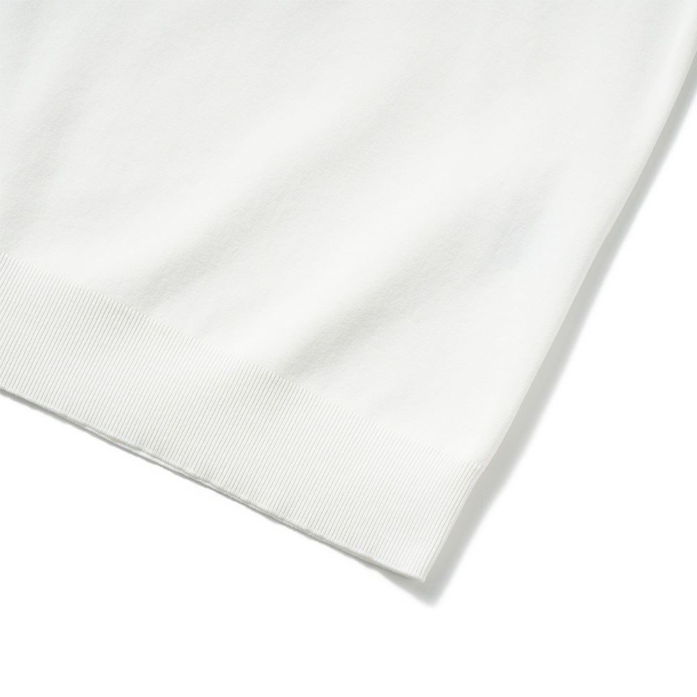 Revenir リブニール ウォッシャブル コットン・ポリエステル ニット モックネック S/S Tシャツ INT-010 WHITE