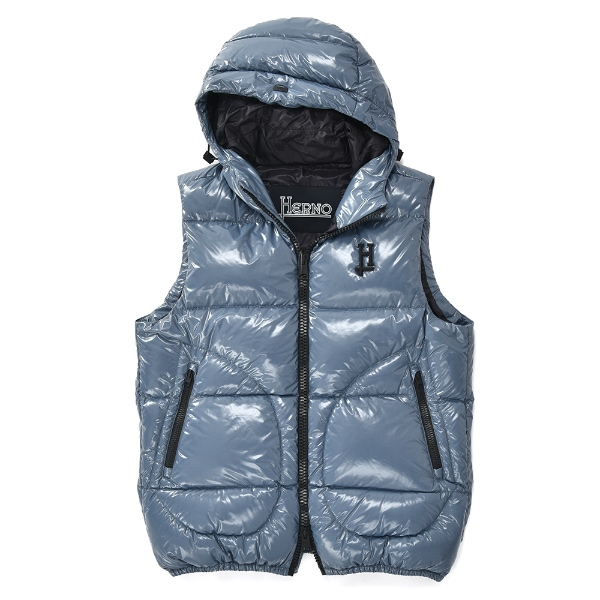 HERNO グレー アウター HERNO ヘルノ グロッシーコーティング フーデッドダウンベスト