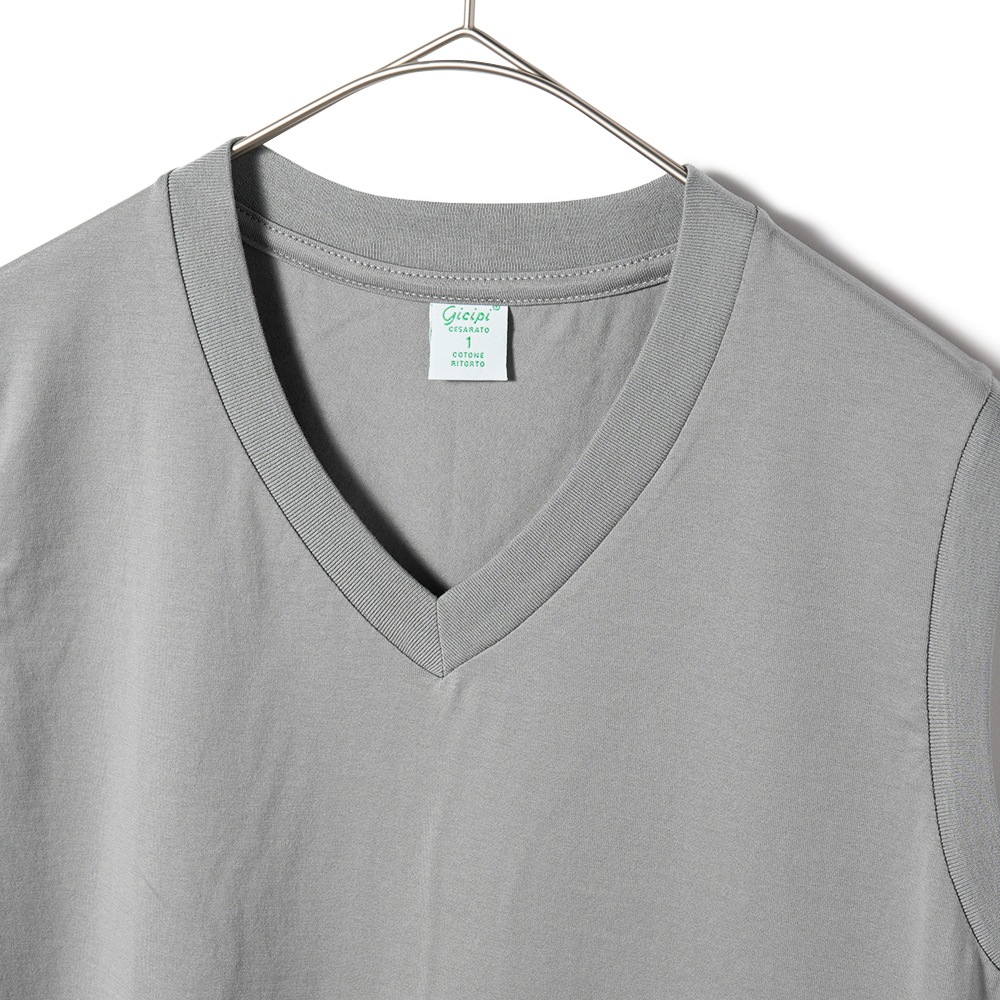 GICIPI ジチピ 2414P ACCIAIO JERSEY DOPPIO RITORTO アッチャーイオ ジャージ ドッピオ リトルト 双糸ジャージ VネックノースリーブTシャツ GRAY