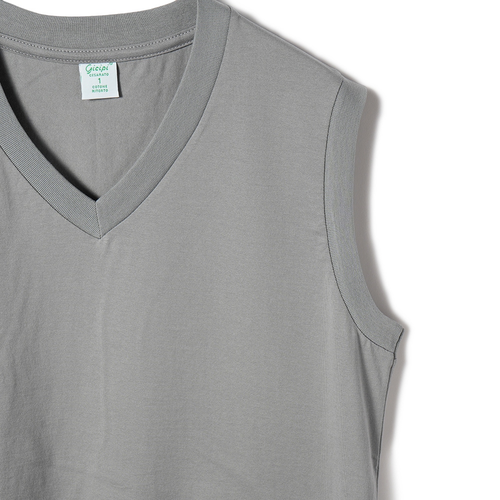 GICIPI ジチピ 2414P ACCIAIO JERSEY DOPPIO RITORTO アッチャーイオ ジャージ ドッピオ リトルト 双糸ジャージ VネックノースリーブTシャツ GRAY