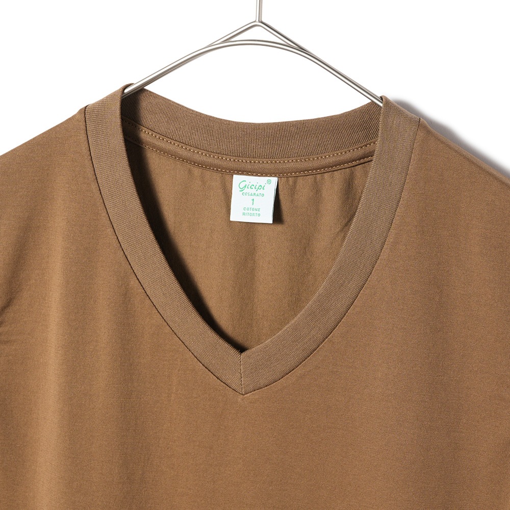 GICIPI ジチピ 2414P ACCIAIO JERSEY DOPPIO RITORTO アッチャーイオ ジャージ ドッピオ リトルト 双糸ジャージ VネックノースリーブTシャツ CAMEL