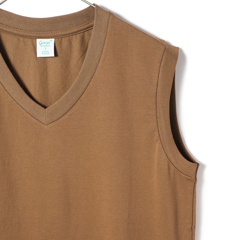 GICIPI ジチピ 2414P ACCIAIO JERSEY DOPPIO RITORTO アッチャーイオ ジャージ ドッピオ リトルト 双糸ジャージ VネックノースリーブTシャツ CAMEL