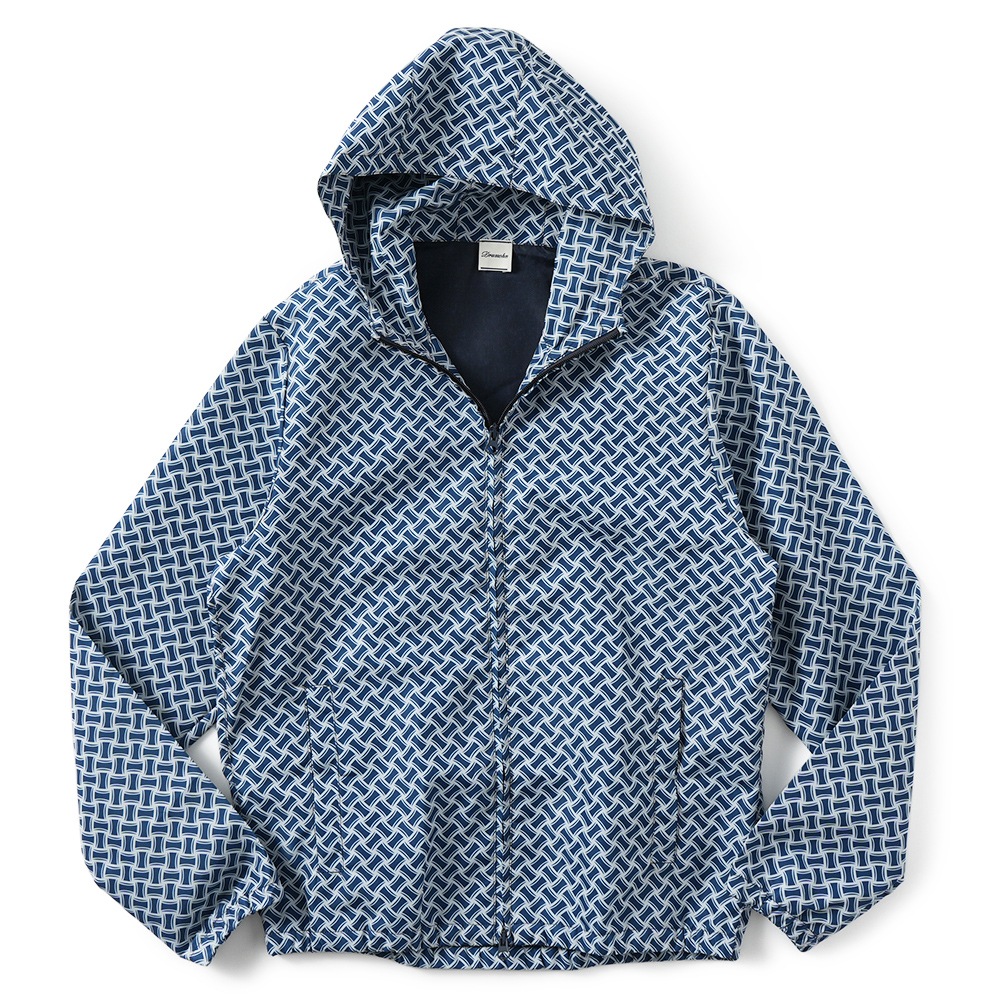 Drumohr ドルモア 高密度ポリエステル ビスコッティ柄 フーデッドブルゾン DKW00C NAVY
