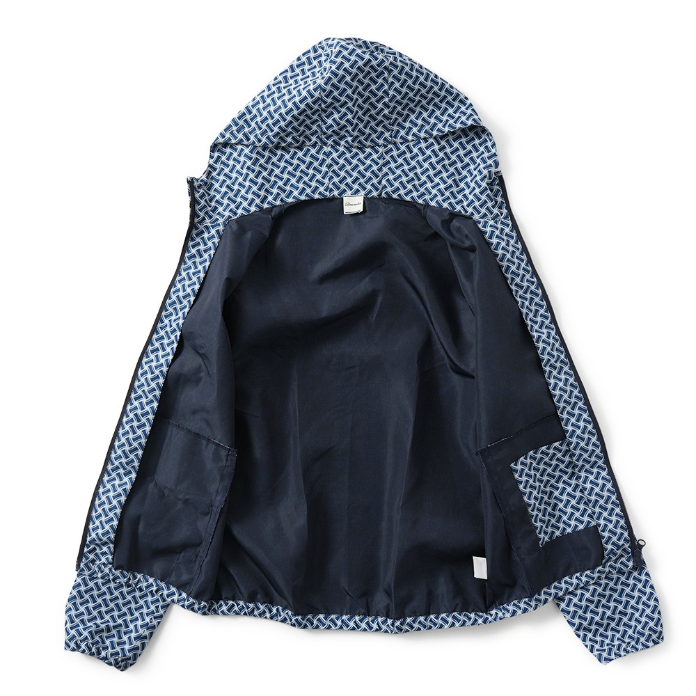 Drumohr ドルモア 高密度ポリエステル ビスコッティ柄 フーデッドブルゾン DKW00C NAVY