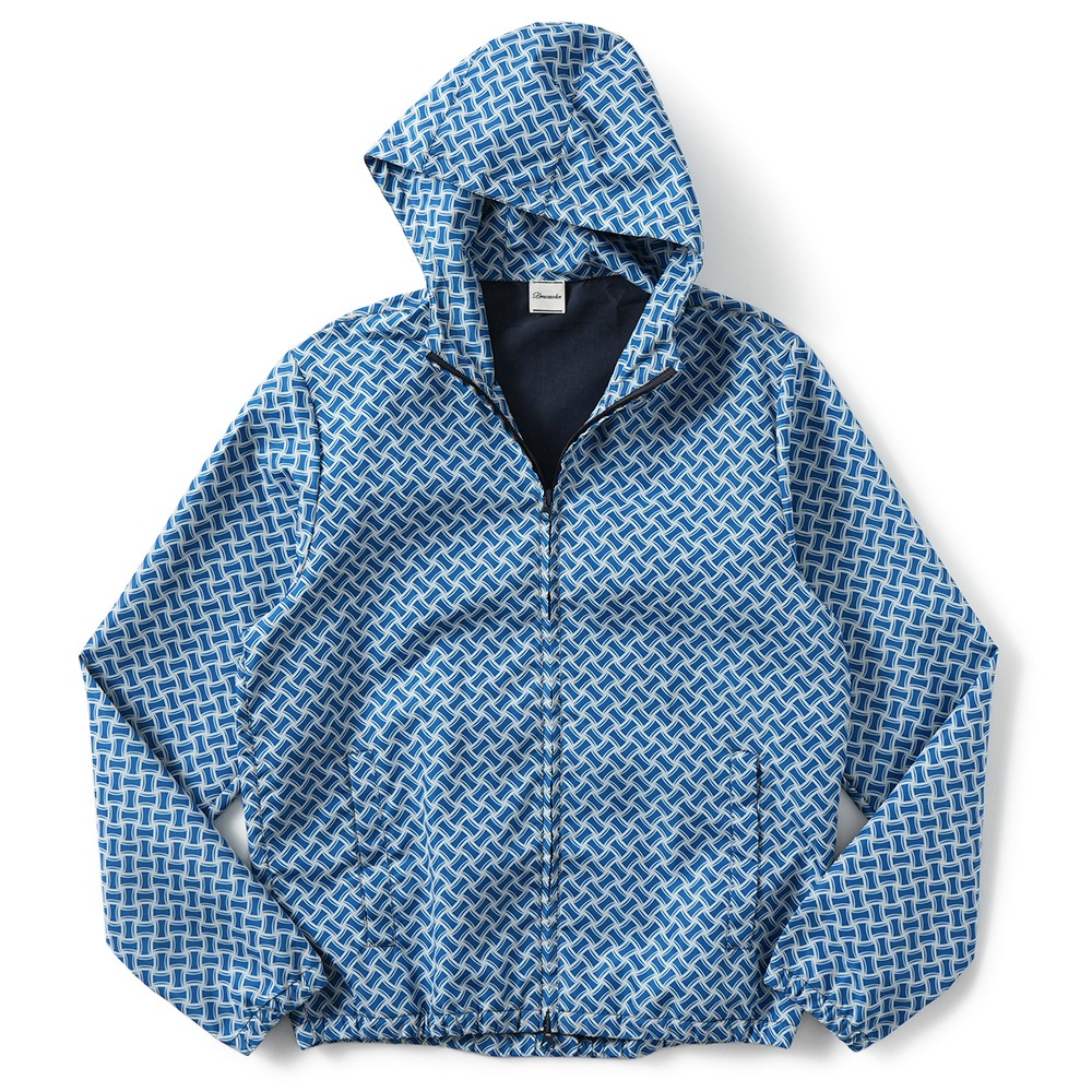 Drumohr ドルモア 高密度ポリエステル ビスコッティ柄 フーデッドブルゾン DKW00C BLUE