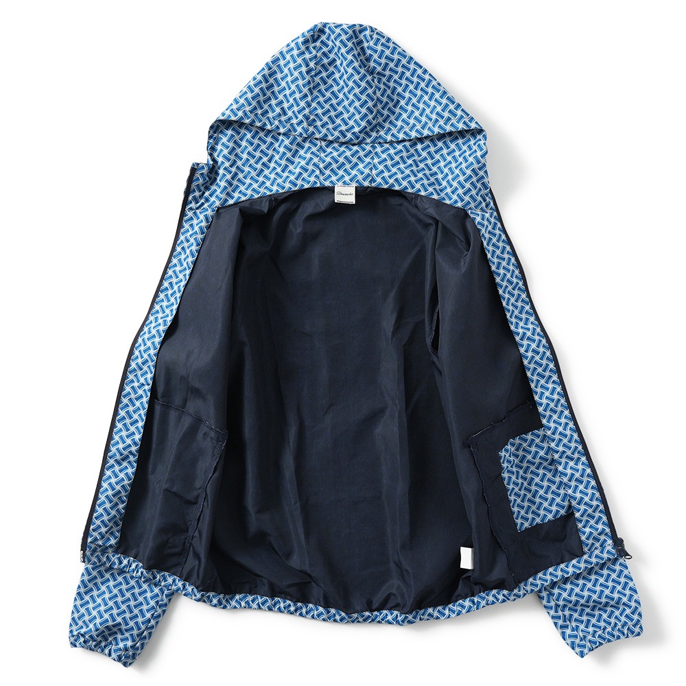 Drumohr ドルモア 高密度ポリエステル ビスコッティ柄 フーデッドブルゾン DKW00C BLUE