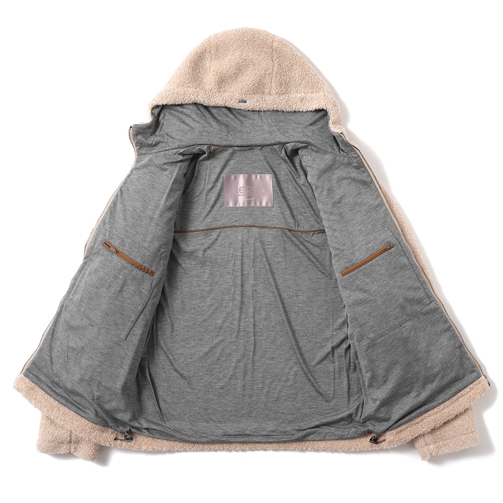 HERNO ヘルノ リゾート エコファー メランジフリース フーデッドブルゾン GI00105UR-12895 BEIGE