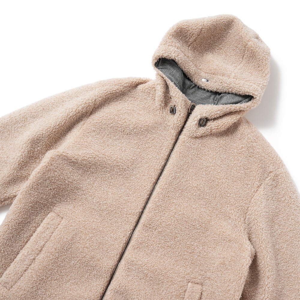 HERNO ヘルノ リゾート エコファー メランジフリース フーデッドブルゾン GI00105UR-12895 BEIGE