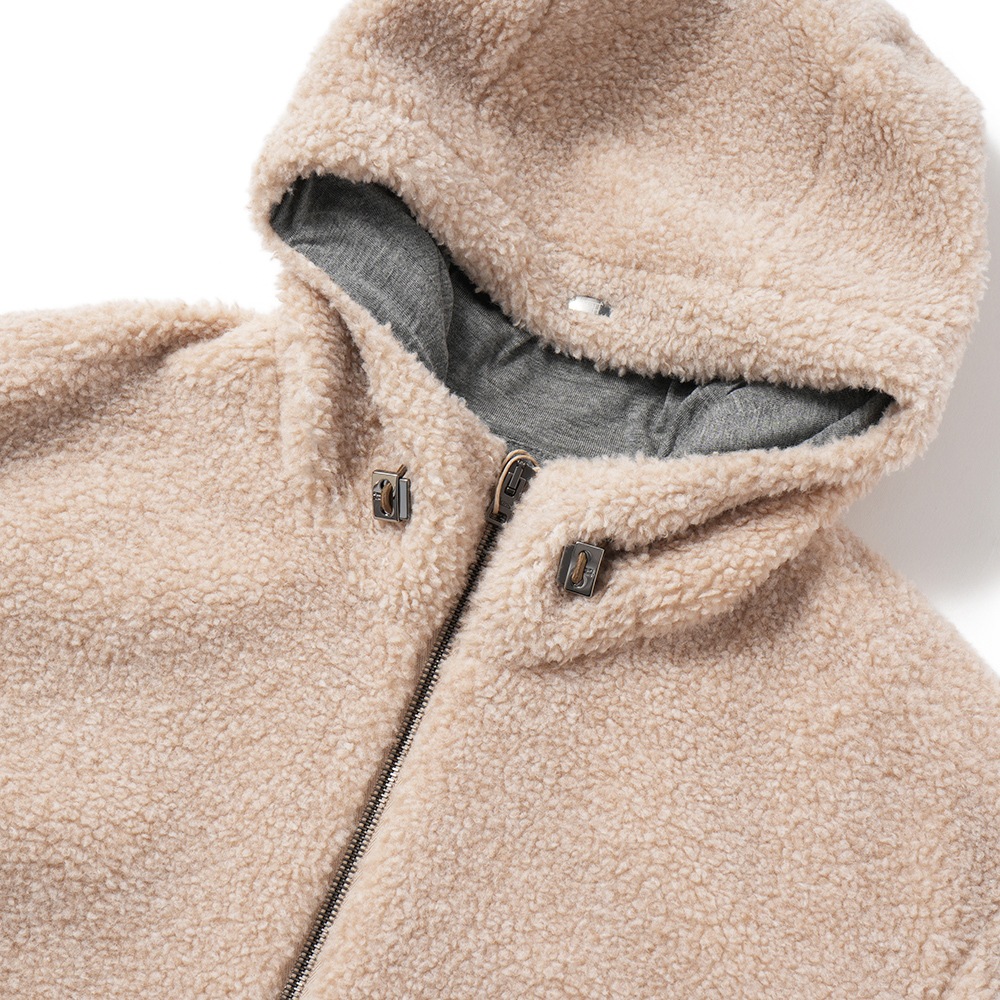 HERNO ヘルノ リゾート エコファー メランジフリース フーデッドブルゾン GI00105UR-12895 BEIGE