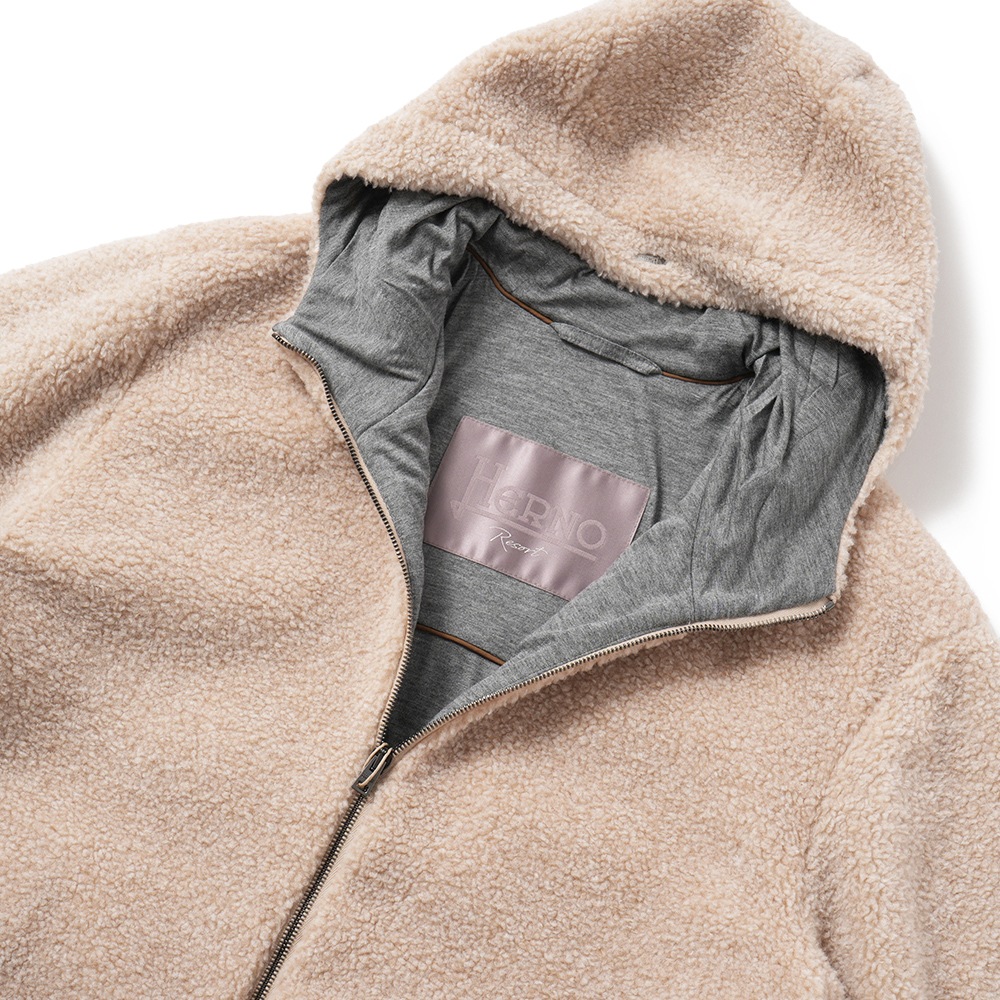 HERNO ヘルノ リゾート エコファー メランジフリース フーデッドブルゾン GI00105UR-12895 BEIGE