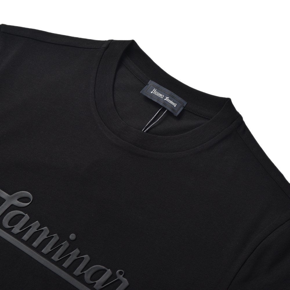 HERNO Laminar ヘルノ ラミナー コンパクトジャージ エンボス ショートスリーブ Tシャツ BLACK