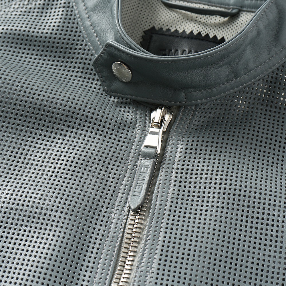 EMMETI エンメティ MASSIMO TRAFORATO マッシモ スクエアパンチング ナッパチェラータ レザー シングルライダースジャケット BLUE GRAY