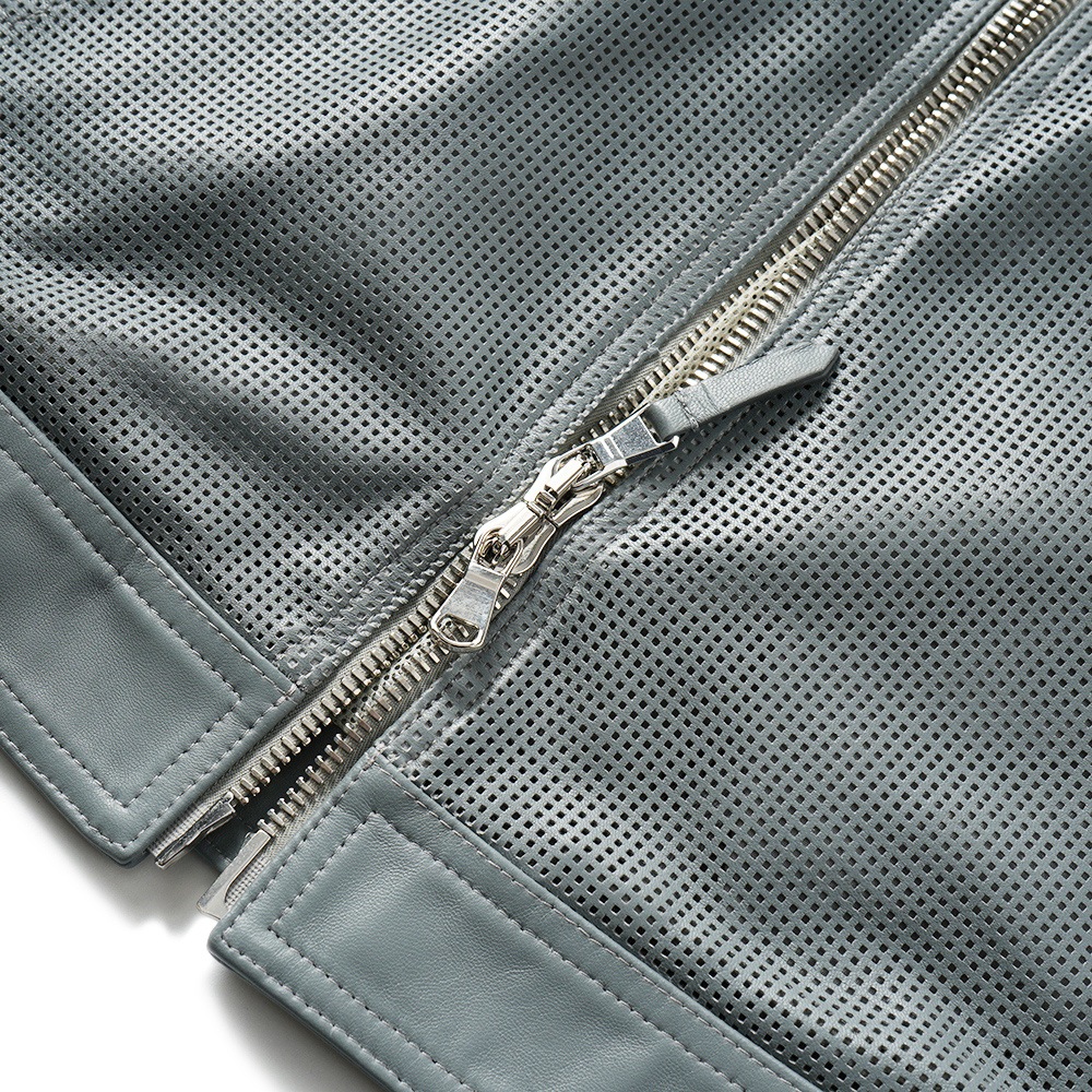 EMMETI エンメティ MASSIMO TRAFORATO マッシモ スクエアパンチング ナッパチェラータ レザー シングルライダースジャケット BLUE GRAY