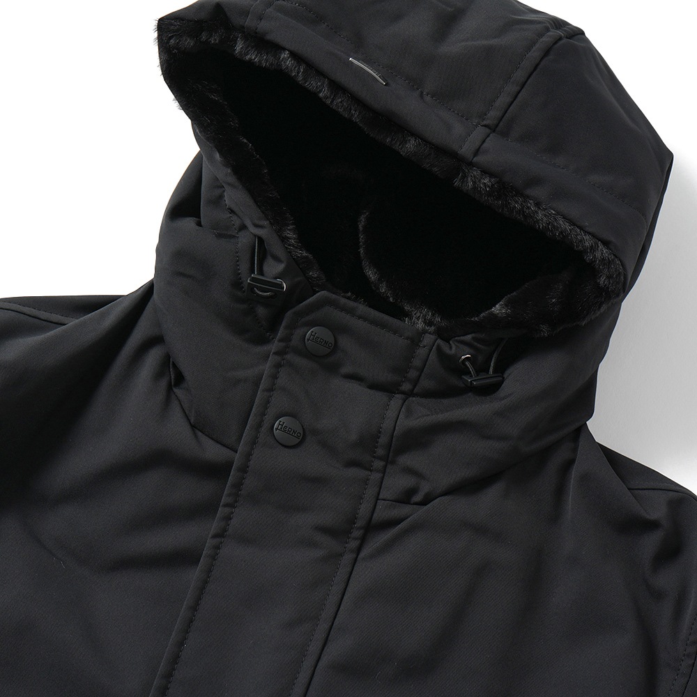 HERNO ヘルノ KEYSTONE 撥水ポリエステル 中綿 フーデッドコート PA000170U-12343Z BLACK