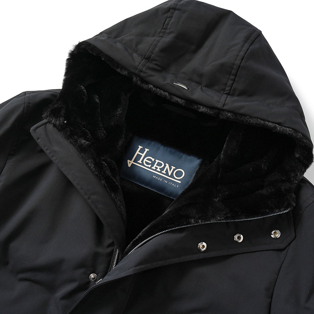 HERNO ヘルノ KEYSTONE 撥水ポリエステル 中綿 フーデッドコート PA000170U-12343Z BLACK
