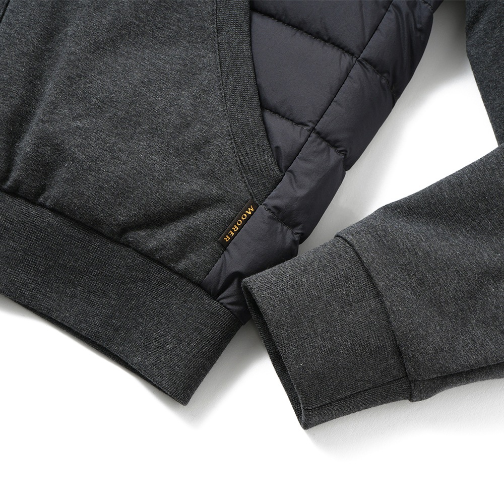 MOORER ムーレー VERUCCI-S3F ヴェルッチ ストレッチナイロン×スウェット コンビネーション フーデッドダウンブルゾン D.GRAY 　