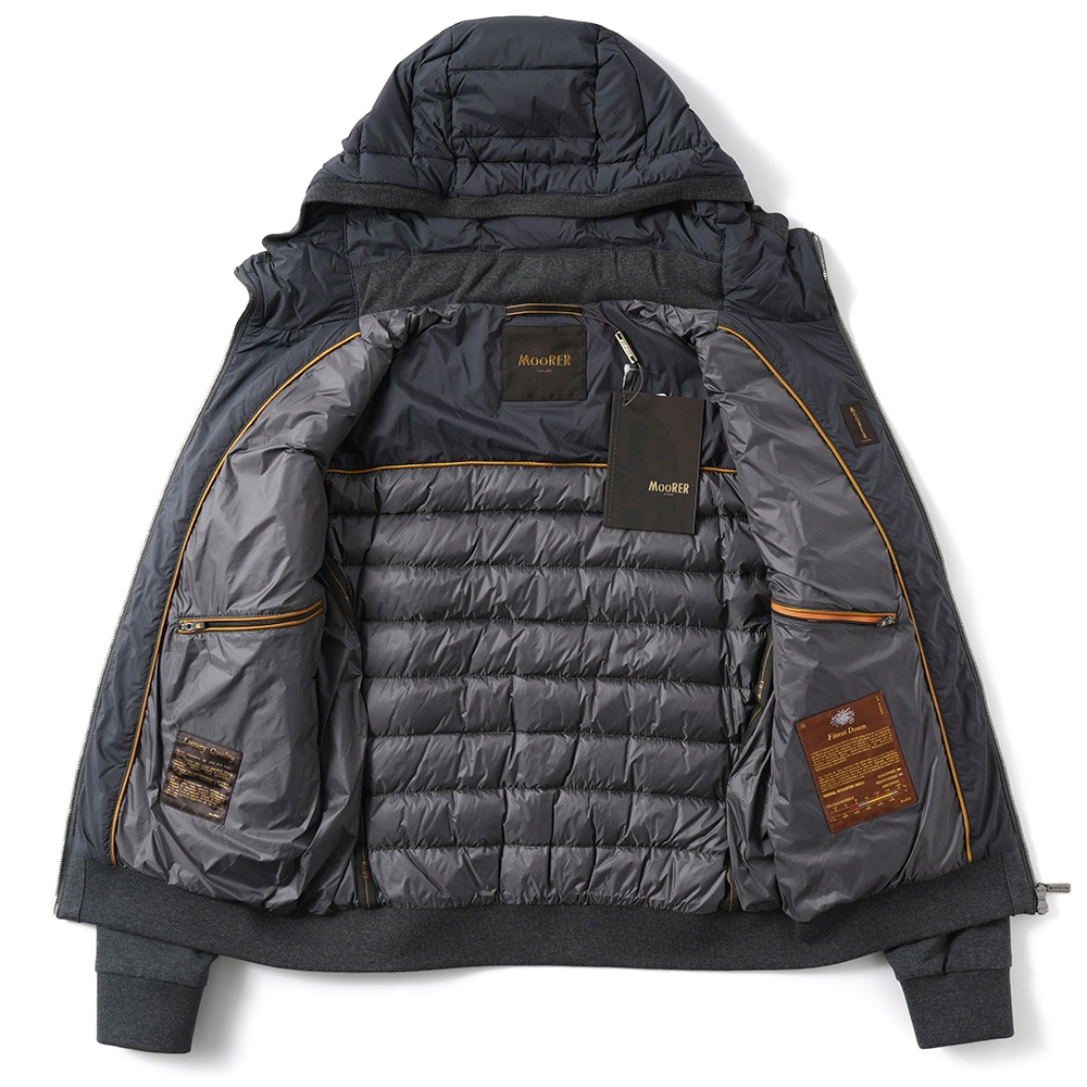MOORER ムーレー VERUCCI-S3F ヴェルッチ ストレッチナイロン×スウェット コンビネーション フーデッドダウンブルゾン D.GRAY 　