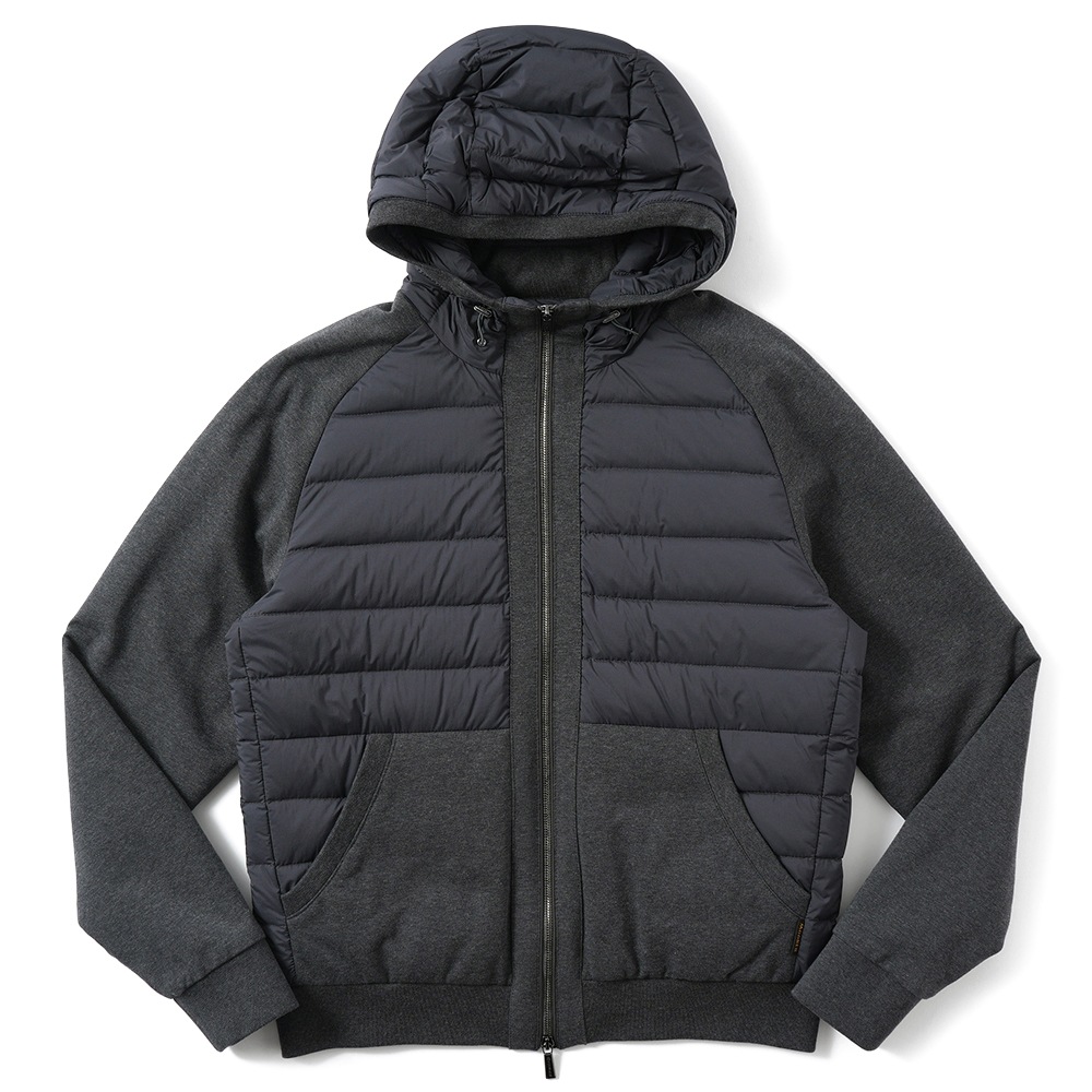 MOORER ムーレー VERUCCI-S3F ヴェルッチ ストレッチナイロン×スウェット コンビネーション フーデッドダウンブルゾン D.GRAY 　