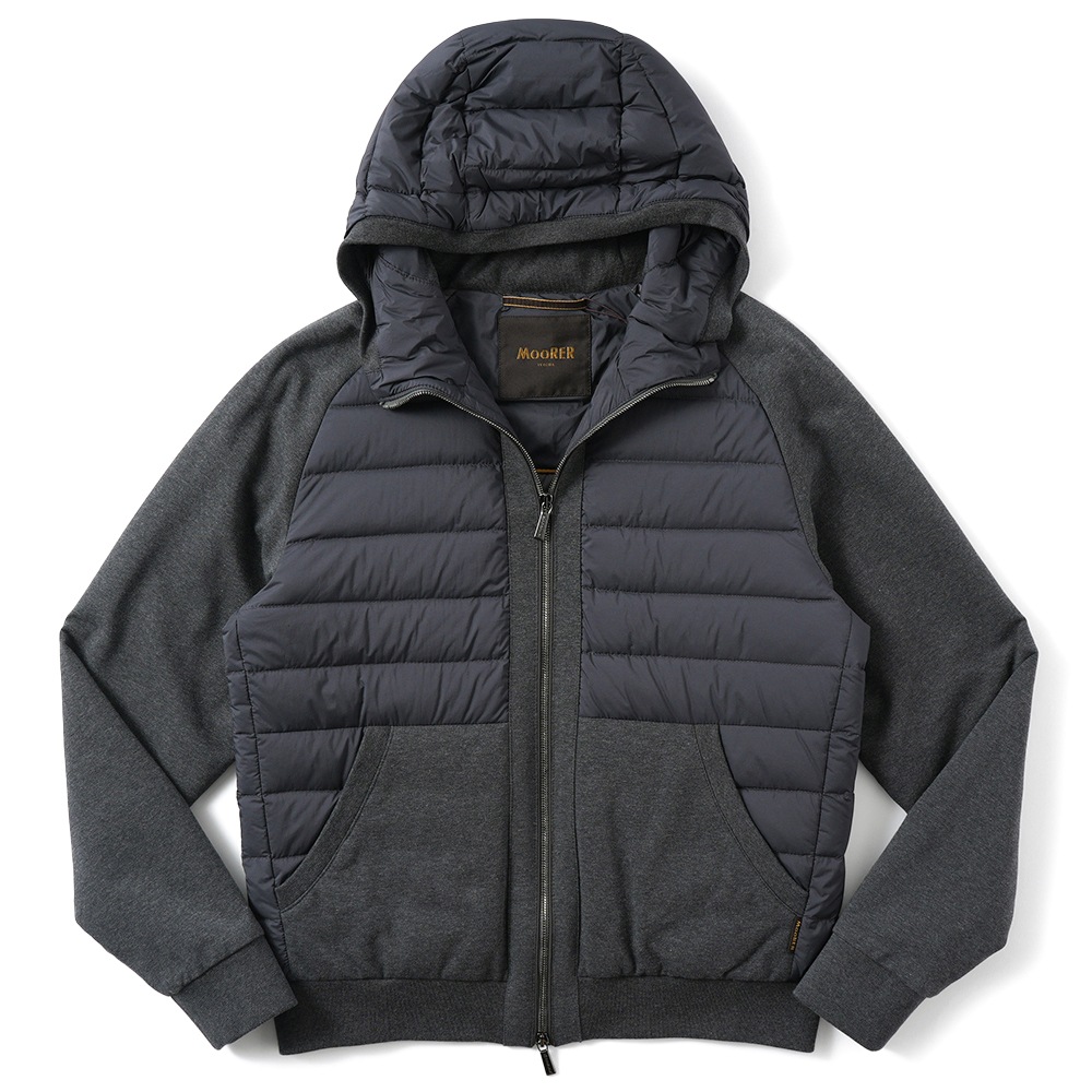 MOORER ムーレー VERUCCI-S3F ヴェルッチ ストレッチナイロン×スウェット コンビネーション フーデッドダウンブルゾン D.GRAY 　