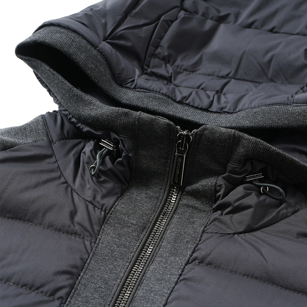 MOORER ムーレー VERUCCI-S3F ヴェルッチ ストレッチナイロン×スウェット コンビネーション フーデッドダウンブルゾン D.GRAY 　