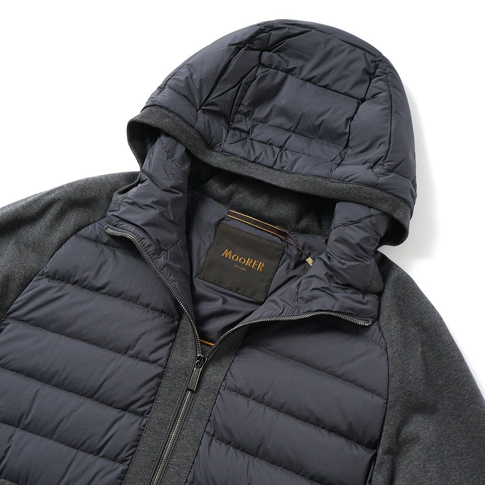 MOORER ムーレー VERUCCI-S3F ヴェルッチ ストレッチナイロン×スウェット コンビネーション フーデッドダウンブルゾン D.GRAY 　