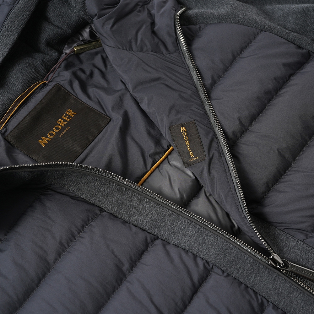 MOORER ムーレー VERUCCI-S3F ヴェルッチ ストレッチナイロン×スウェット コンビネーション フーデッドダウンブルゾン D.GRAY 　