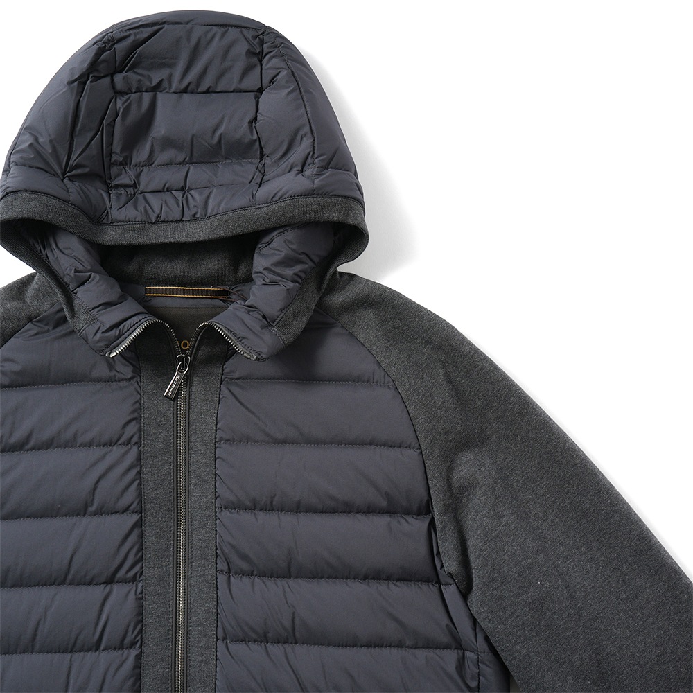 MOORER ムーレー VERUCCI-S3F ヴェルッチ ストレッチナイロン×スウェット コンビネーション フーデッドダウンブルゾン D.GRAY 　