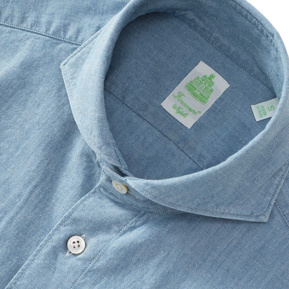 J3084 美品 フィナモレ ストレッチシャンブレーシャツ インディゴ15/38 FINAMORE フィナモレ SERGIO BARI/040975 C0158D コットン