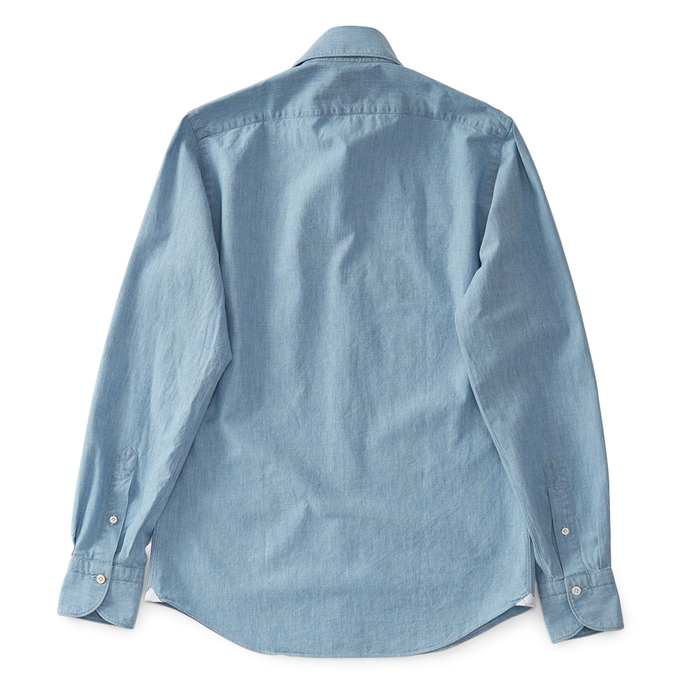 FINAMORE フィナモレ SERGIO BARI/040975 C0158D コットン シャンブレー カッタウェイカラーシャツ BLUE