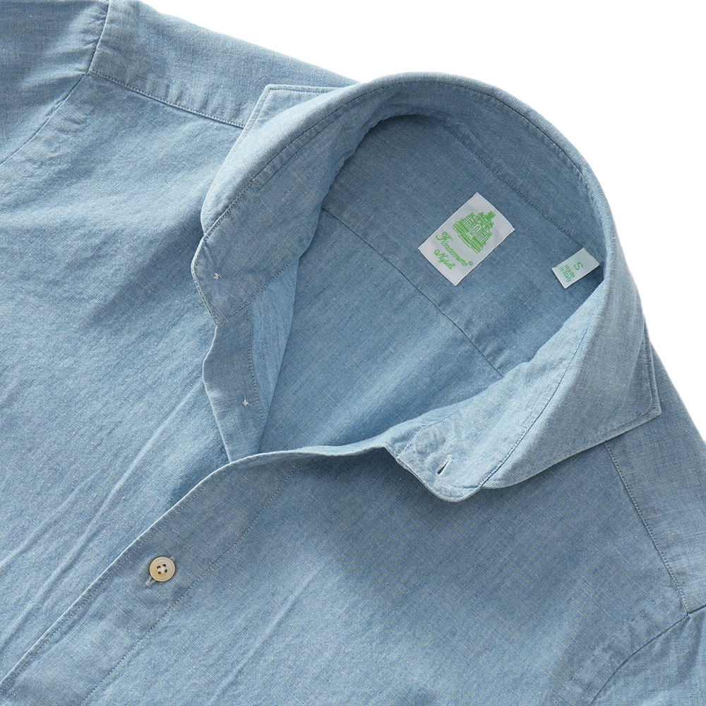 J3084 美品 フィナモレ ストレッチシャンブレーシャツ インディゴ15/38 FINAMORE フィナモレ SERGIO BARI/040975 C0158D コットン