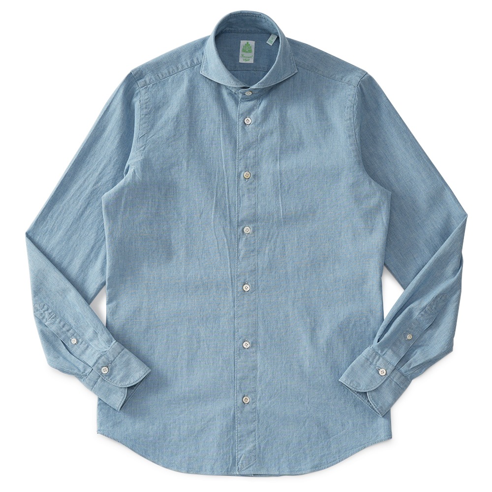 FINAMORE フィナモレ SERGIO BARI/040975 C0158D コットン シャンブレー カッタウェイカラーシャツ BLUE