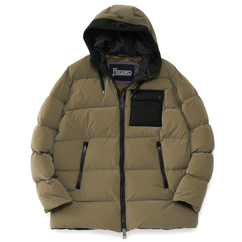 HERNO ヘルノ コーティング マットナイロン フーデッド ダウンジャケット PI001013U-12500＋39501/D KH.GREEN