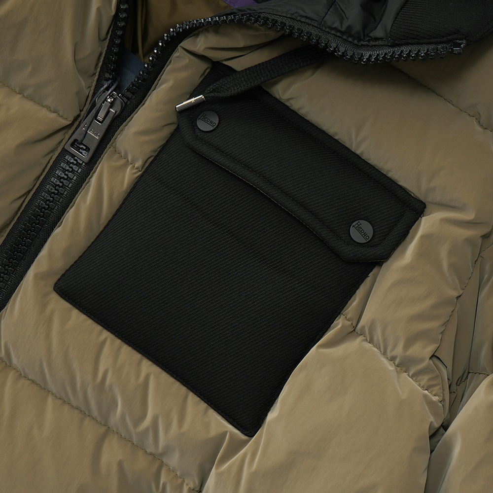 HERNO ヘルノ コーティング マットナイロン フーデッド ダウンジャケット PI001013U-12500＋39501/D KH.GREEN