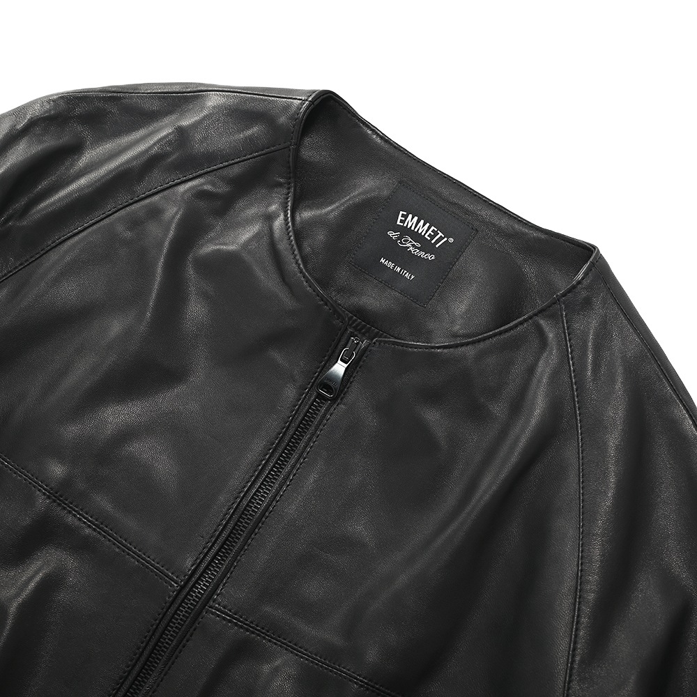EMMETI エンメティ FELIX NAPPA GOLD フェリックス ナッパゴールド ノーカラーライダースジャケット BLACK
