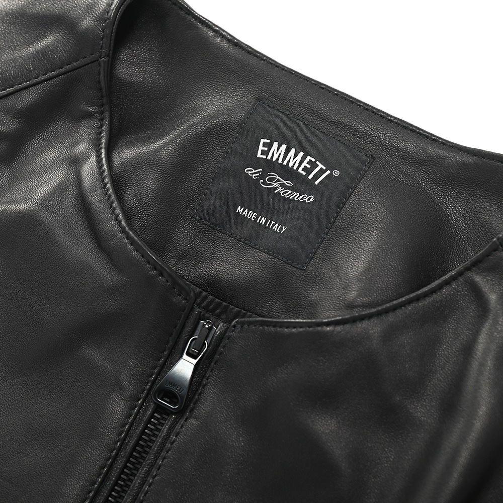 EMMETI エンメティ FELIX NAPPA GOLD フェリックス ナッパゴールド ノーカラーライダースジャケット BLACK