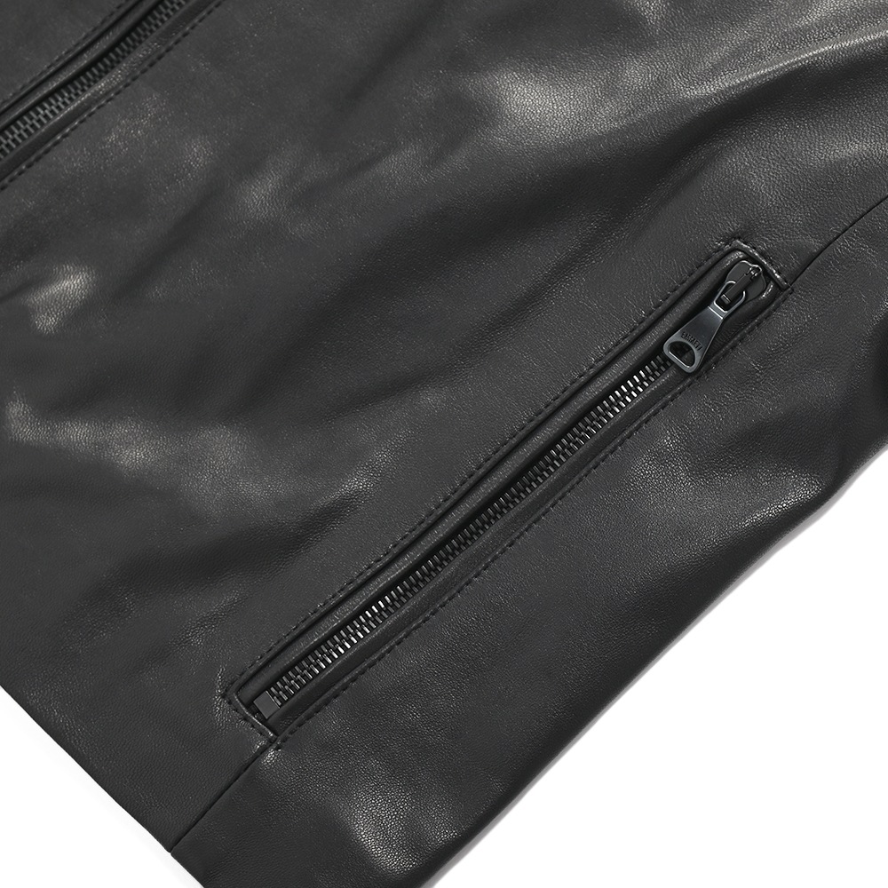 EMMETI エンメティ FELIX NAPPA GOLD フェリックス ナッパゴールド ノーカラーライダースジャケット BLACK