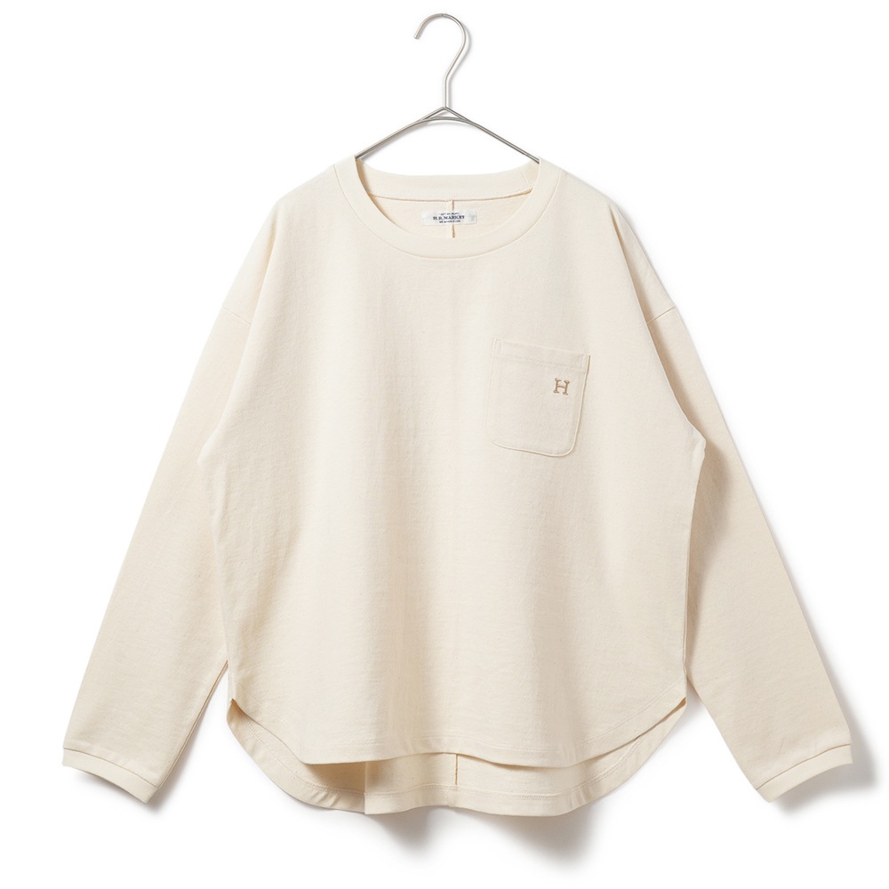 HOLLYWOOD RANCH MARKET ハリウッドランチマーケット HエンブロイダリーラウンドヘムロングスリーブTシャツ ウイメンズ 1006722 NATURAL