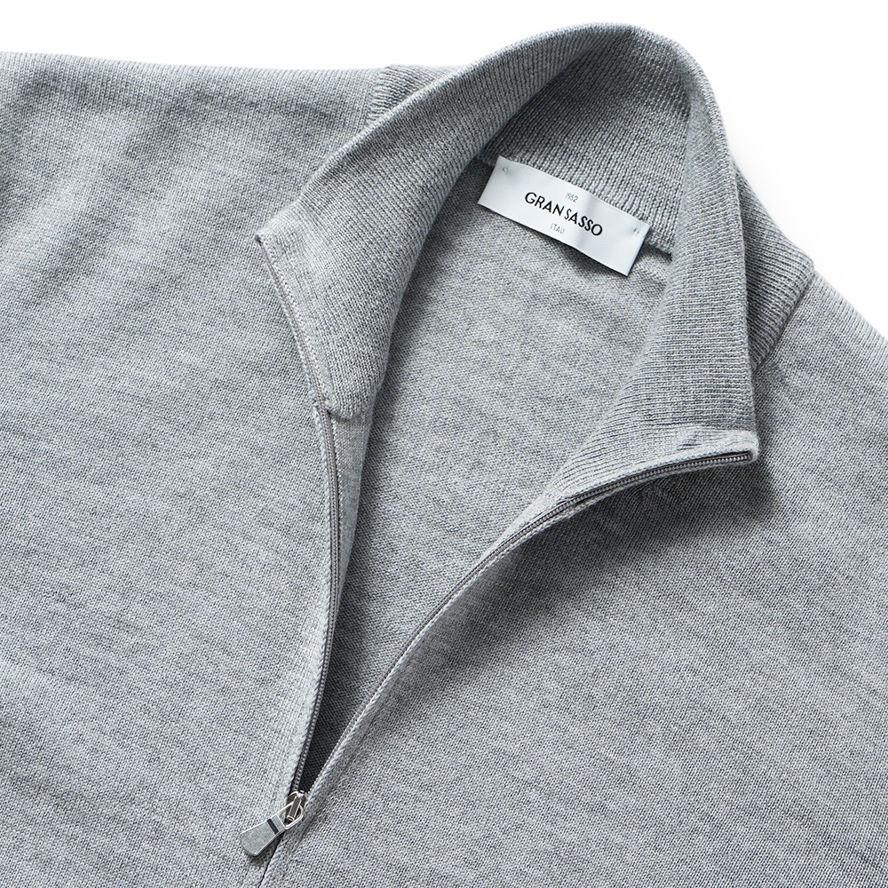 GRANSASSO グランサッソ メリノウール ニット ジップアップ スタンドカラー カーディガン 55144/14290 L.GRAY
