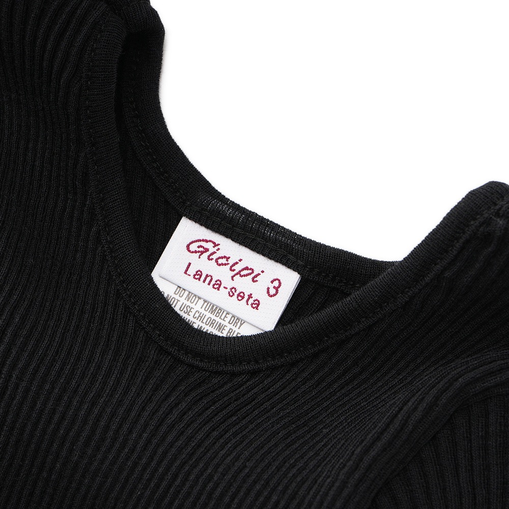 GICIPI ジチピ 2320A MELANZANA メランザーナ LANA SETA 3×3 ウールシルク クルーネック リブニットソー BLACK