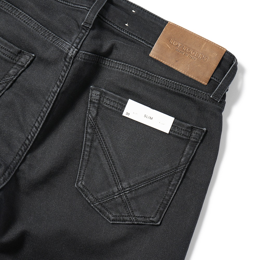 ROY ROGER'S ロイ ロジャース LEONARD JP MAN BLACK FLEECE DARK レオナルド デニムライクスウェット 5ポケットパンツ DENIM BLACK