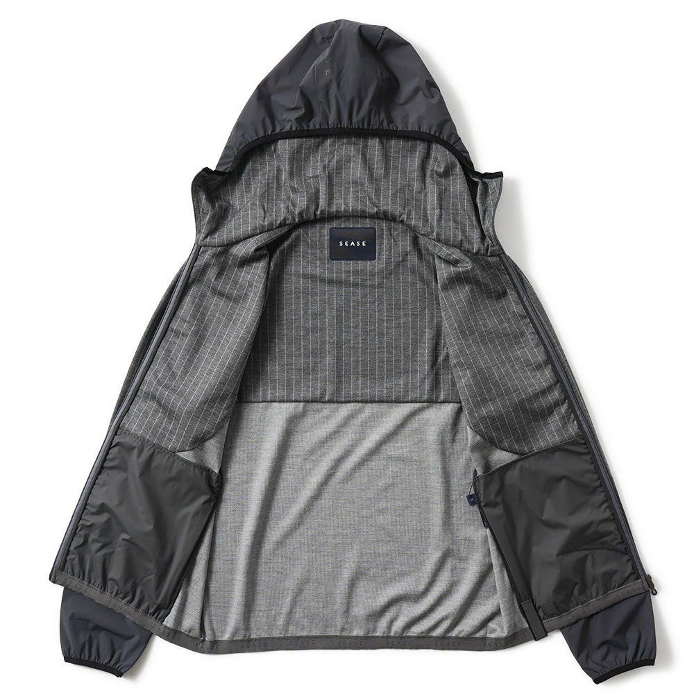SEASE シーズ ZIPPED HOODIE HYBRID WH049/TJ109 ジップフーディ ハイブリッド N65 GRAPHITE GREY