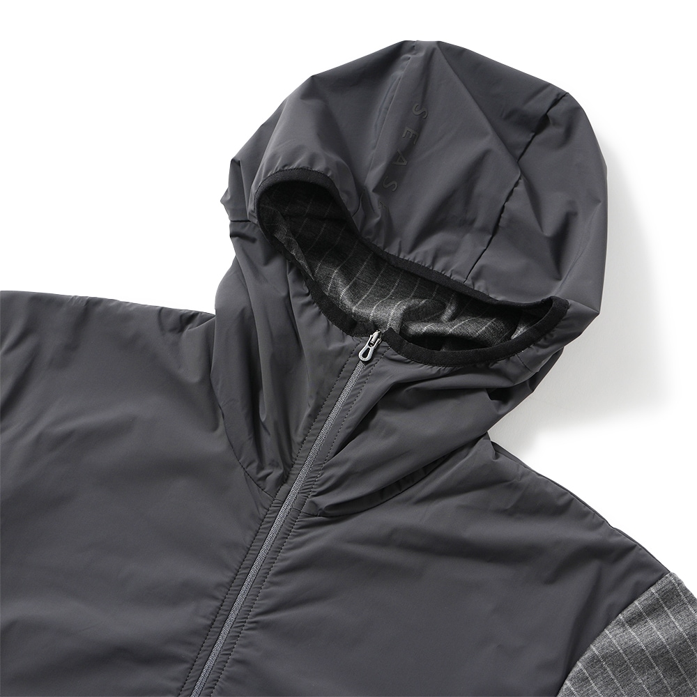 SEASE シーズ ZIPPED HOODIE HYBRID WH049/TJ109 ジップフーディ ハイブリッド N65 GRAPHITE GREY