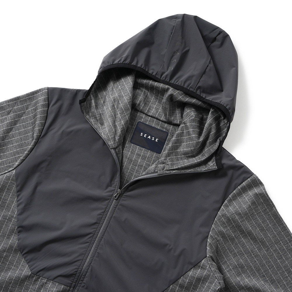 SEASE シーズ ZIPPED HOODIE HYBRID WH049/TJ109 ジップフーディ ハイブリッド N65 GRAPHITE GREY