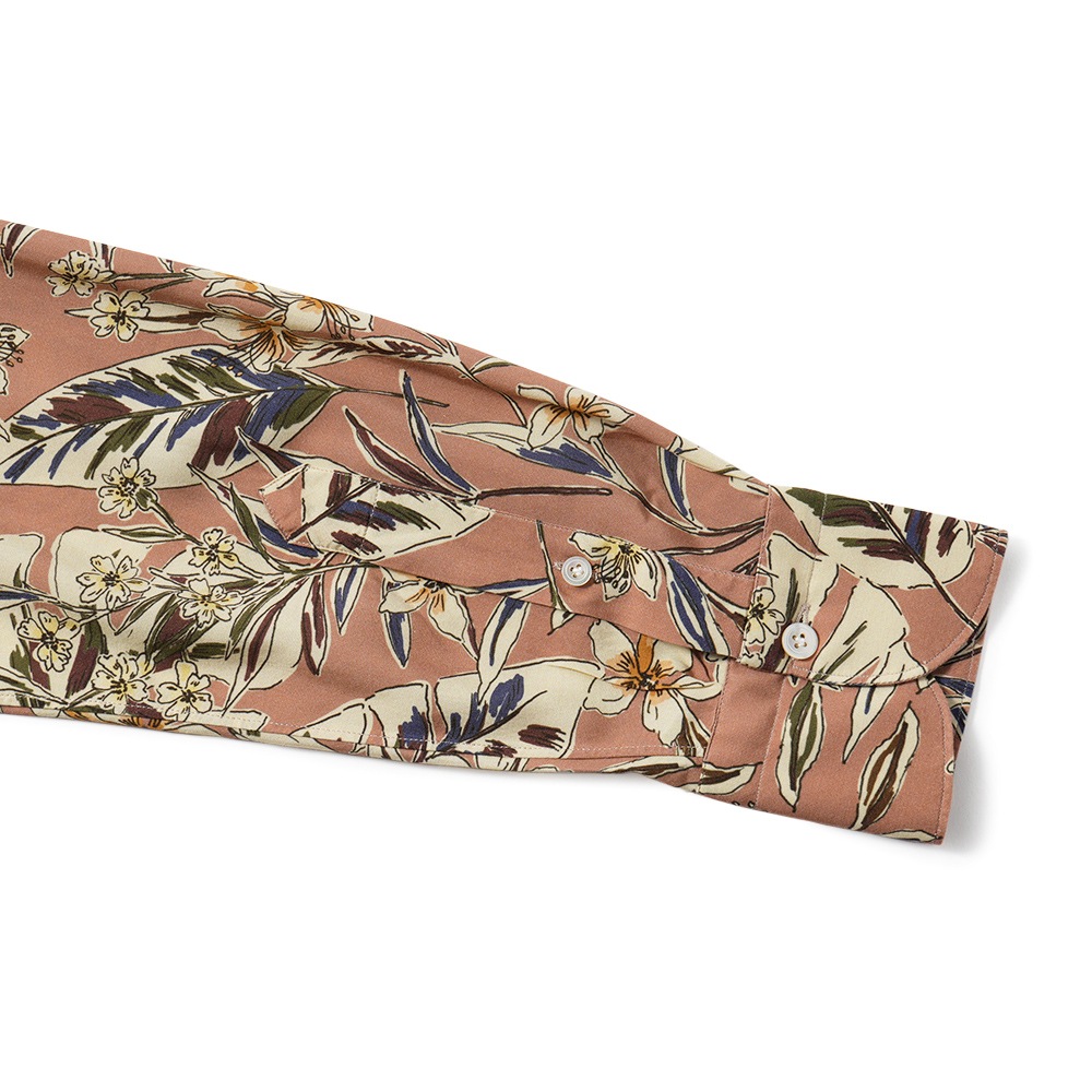 FINAMORE フィナモレ SERGIO BARI/260058 M0274 レーヨン ボタニカルプリント カッタウェイカラーシャツ BROWN BEIGE