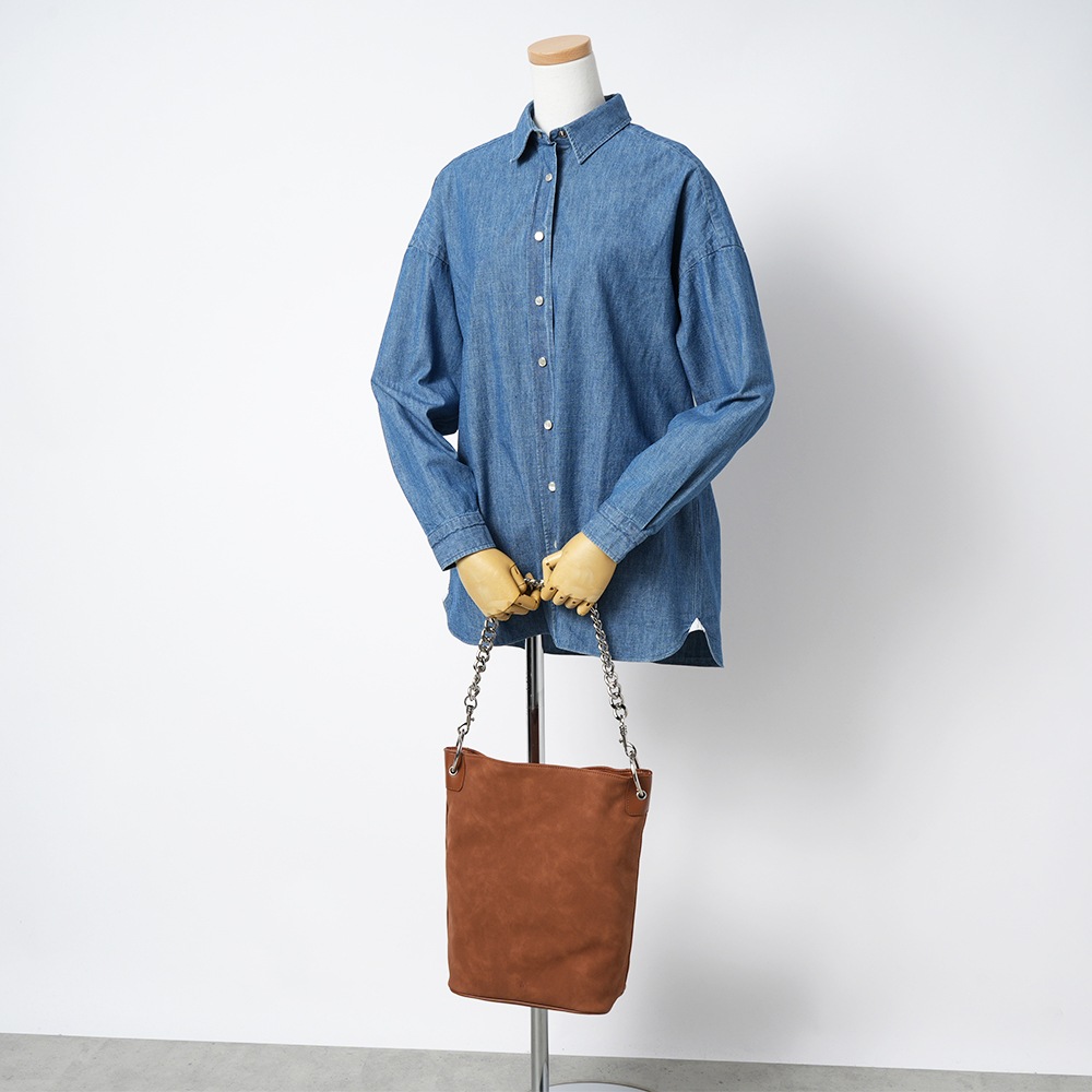 &MyuQ アンドミューク LOTI ヴィーガンレザー チェーンバッグ CAMEL BROWN