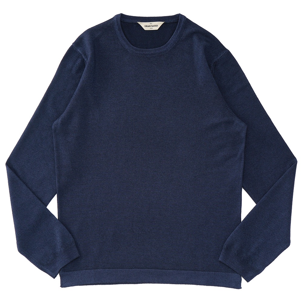 GRANSASSO グランサッソ メリノウール ニット 製品染め クルーネック ロングスリーブ 57136/22763 NAVY